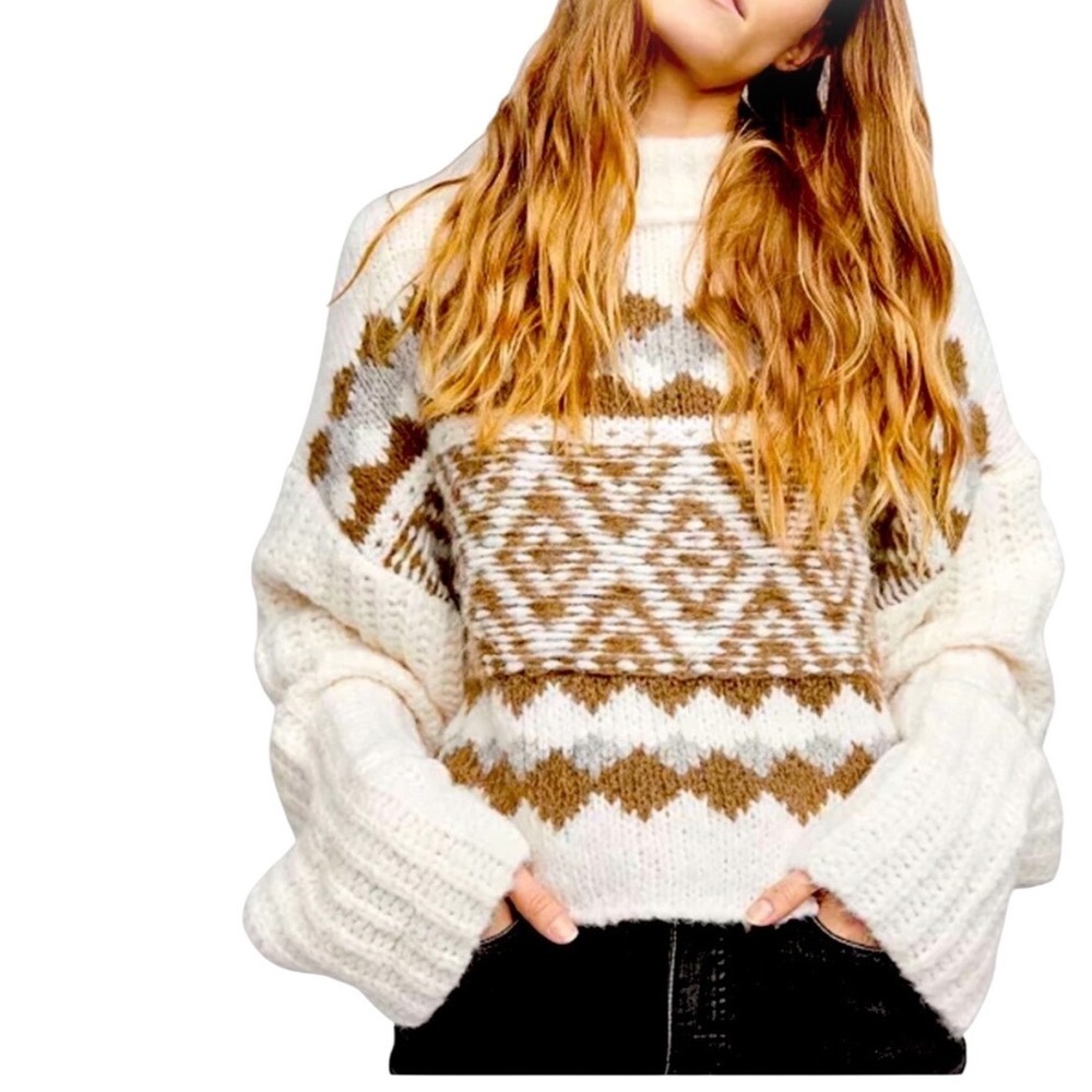 Free People Fair Isle Sweater Mens S Chunky Knit Wool Alpaca Blend Cropped